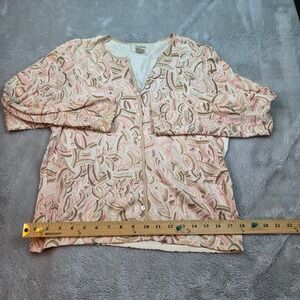 Neiman Marcus Silk‎ Blend Abstract Swirl Cardigan Sweater Pink Tan Womens Medium